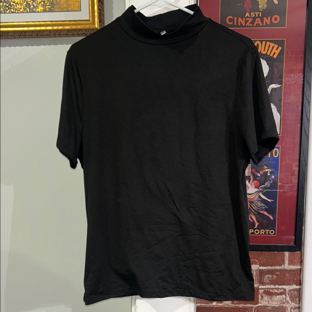 Women’s Black Short-Sleeve Mock Neck Blouse